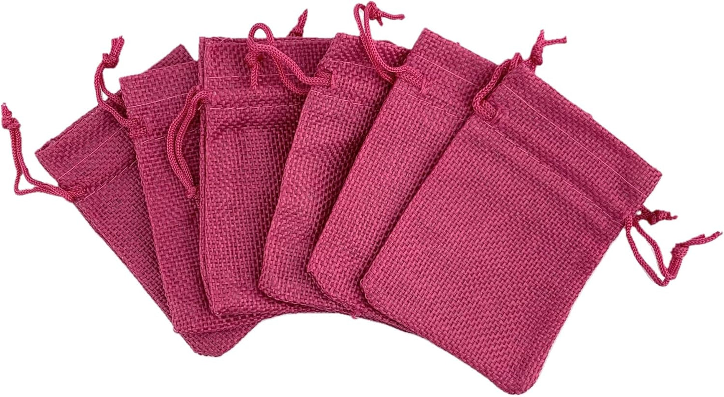 Palmhomee Pack of 25 Burlap Gift Bags with Drawstring Linen Jewelry Pouches Wedding Hessian Jute Bags for Birthday and Treat Pouches Party Wedding Favors Gift (2.8x3.6 Inch, Fuchsia)