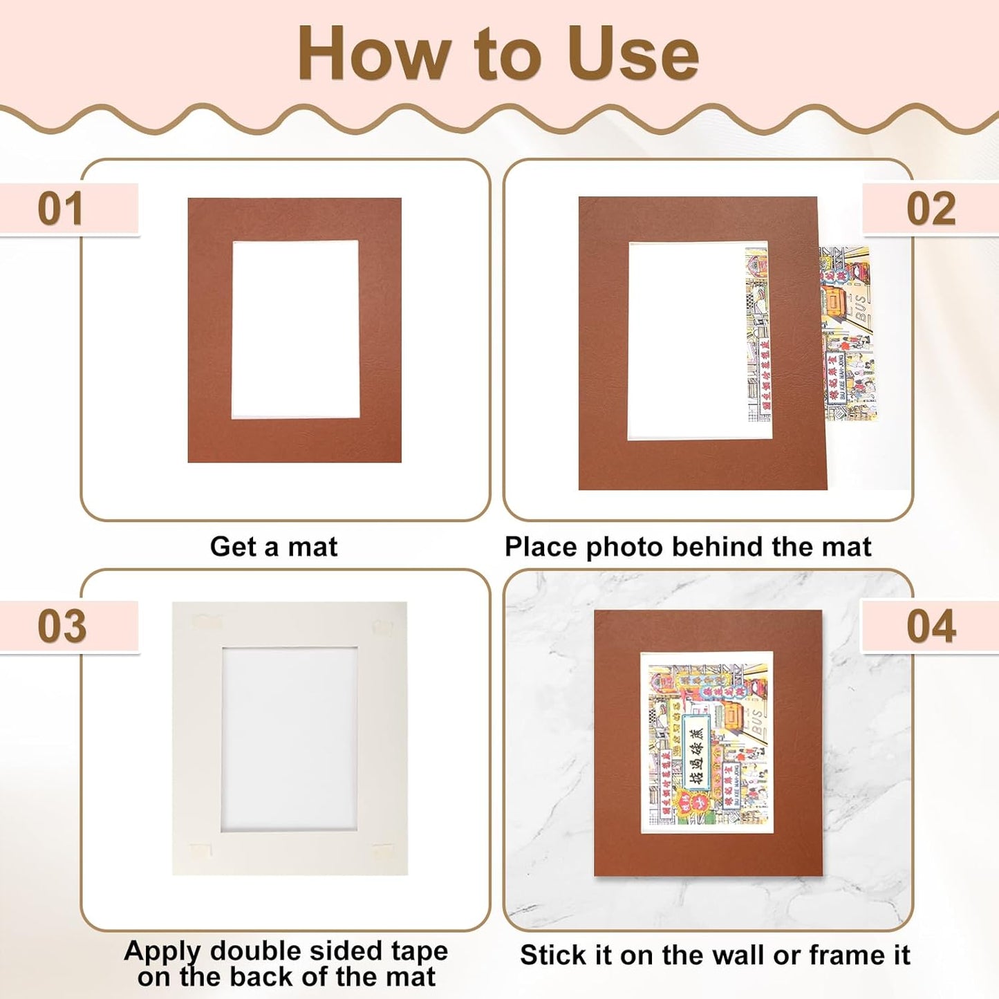 uxcell Picture Mats, 8 x 10 Mat Board Center for 5 x 7 Pictures Acid Free White Core Bevel Cut Frame Mattes with Backing for Display Art Measuring, Red