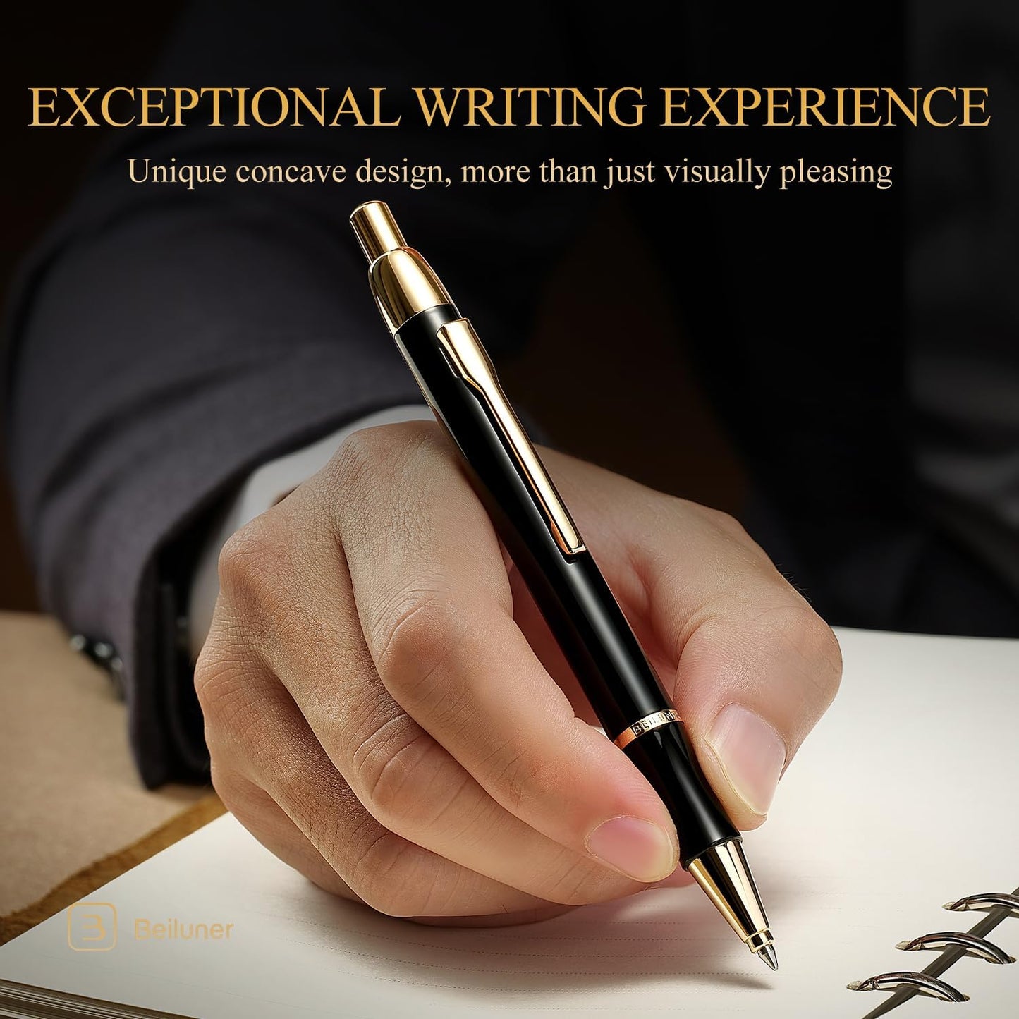 BEILUNER Luxury Gel Pen with 24K Gold Electroplating Finish, Black Piano Lacquer, Luxury Grade Craftsmanship, Best Gel Pen Gift Set for Men and Women