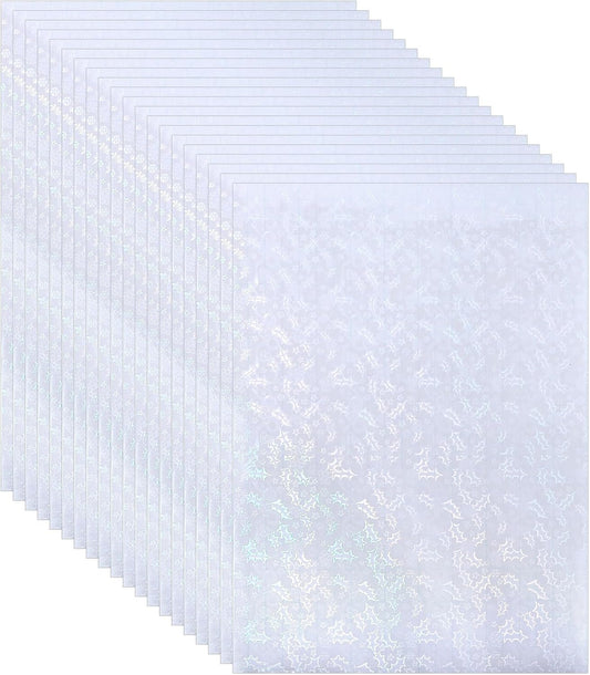 PATIKIL 11.7x8.3" Holographic Sticker Paper, 20Sheets A4 Polypropylene Self-Adhesive Transparent Waterproof Laminate Overlay Film for Photo Cards Scrapbook Decorations, Christmas Ribbon