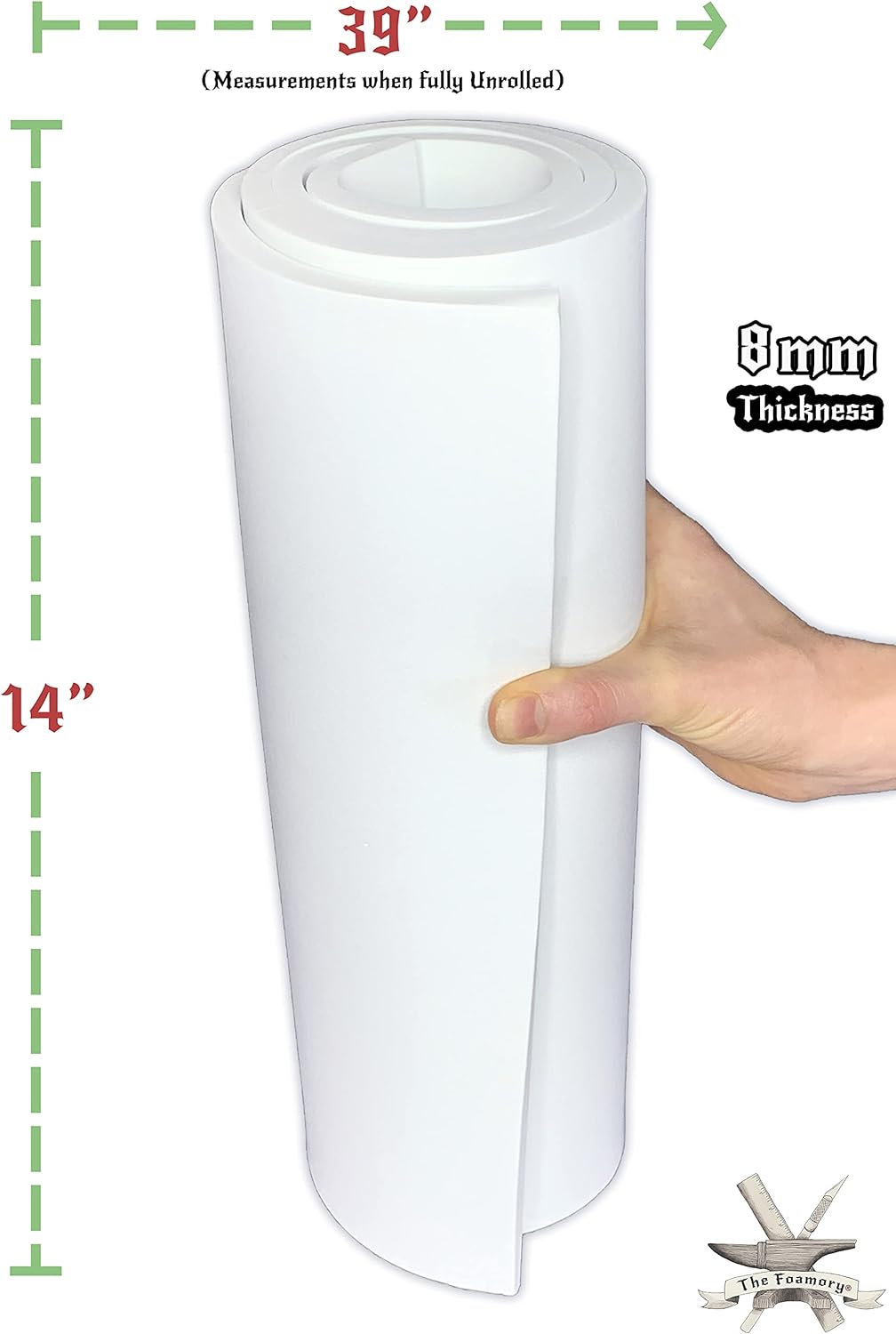 Shape Retention EVA Cosplay Foam 8mm (1mm-10mm) 14x39 inch White or Black High Density EVA Foam Sheets. Premium 85 kg/m3 Heat Shape Material for DIY Convention or Halloween Costumes by The Foamory