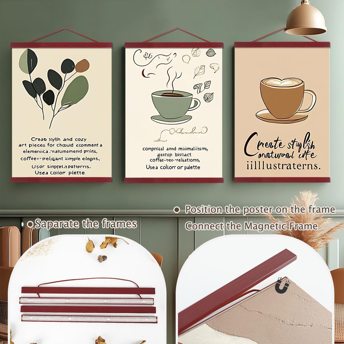 Artmag Magnetic Poster Hanger Frame, 20x28 20 x 30 20x26 Light Wood Wooden Magnet Canvas Artwork Print Poster Hangers Frames Hanging Kit (Mahogany, 20")