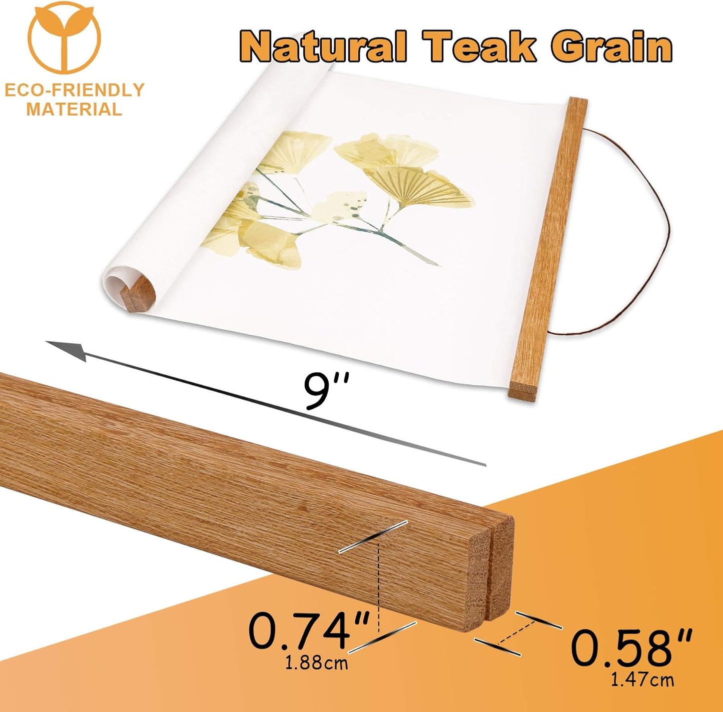 WITCOLOR Magnetic Poster Hanger Frame, Teak Magnet Poster Frames 9x11 9x27 9x12 9x13 Poster Holder for Paintings, Photos, Maps, Scrolls, Picture, Canvas Works and Christmas Prints