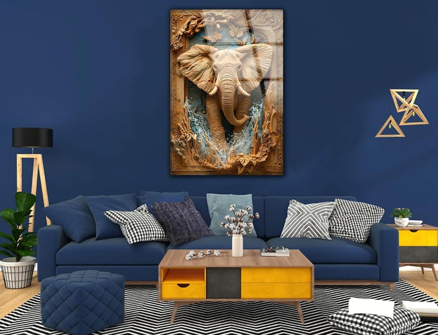 SpiritualHands Rustic Elephant Printed Tempered Glass Wall Art Painting for Living Room, Tempered Glass Modern Prints Decor, Large Vivid Color Panel for Bedroom, Kitchen, or Office