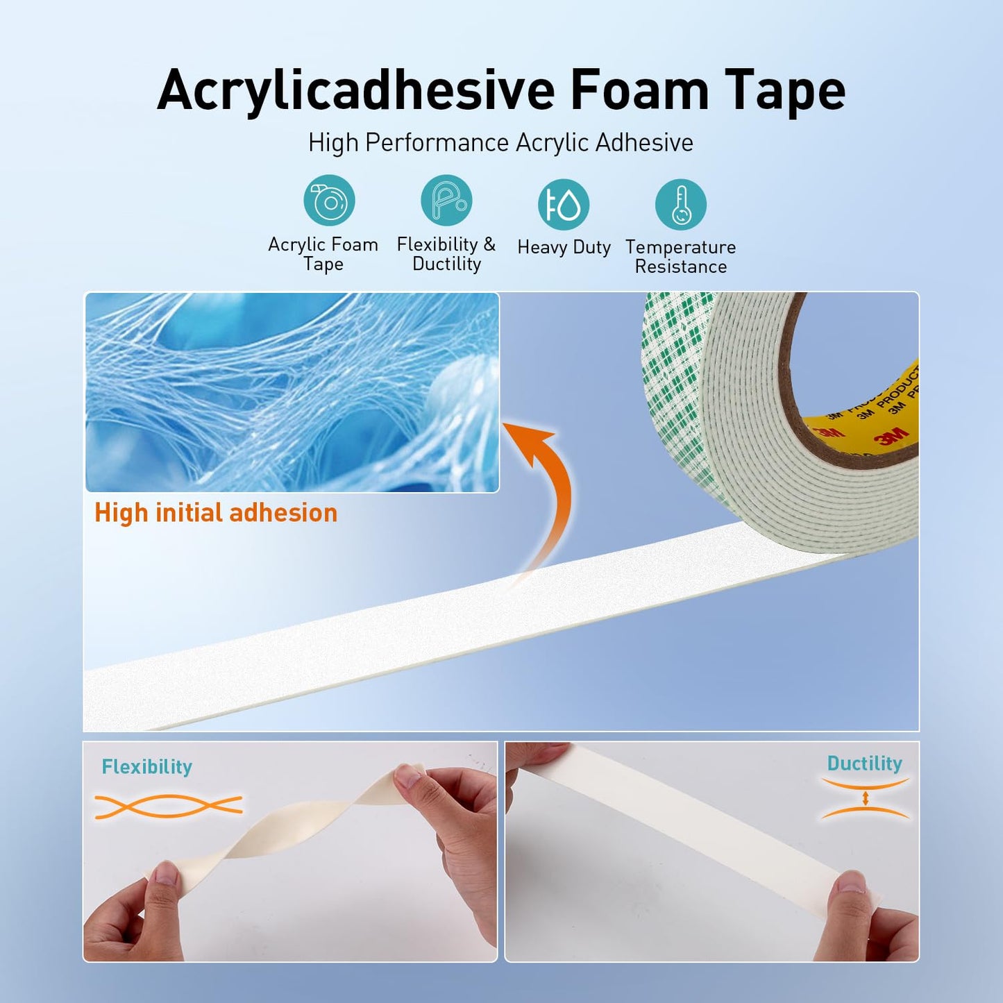Double Sided Tape Foam Tape 2" x 18Ft Made of 3M High Shear Adhesive Mounting Tape with High Temperature Resistance for Interior Exterior Mounting Applications and Home Office Deco