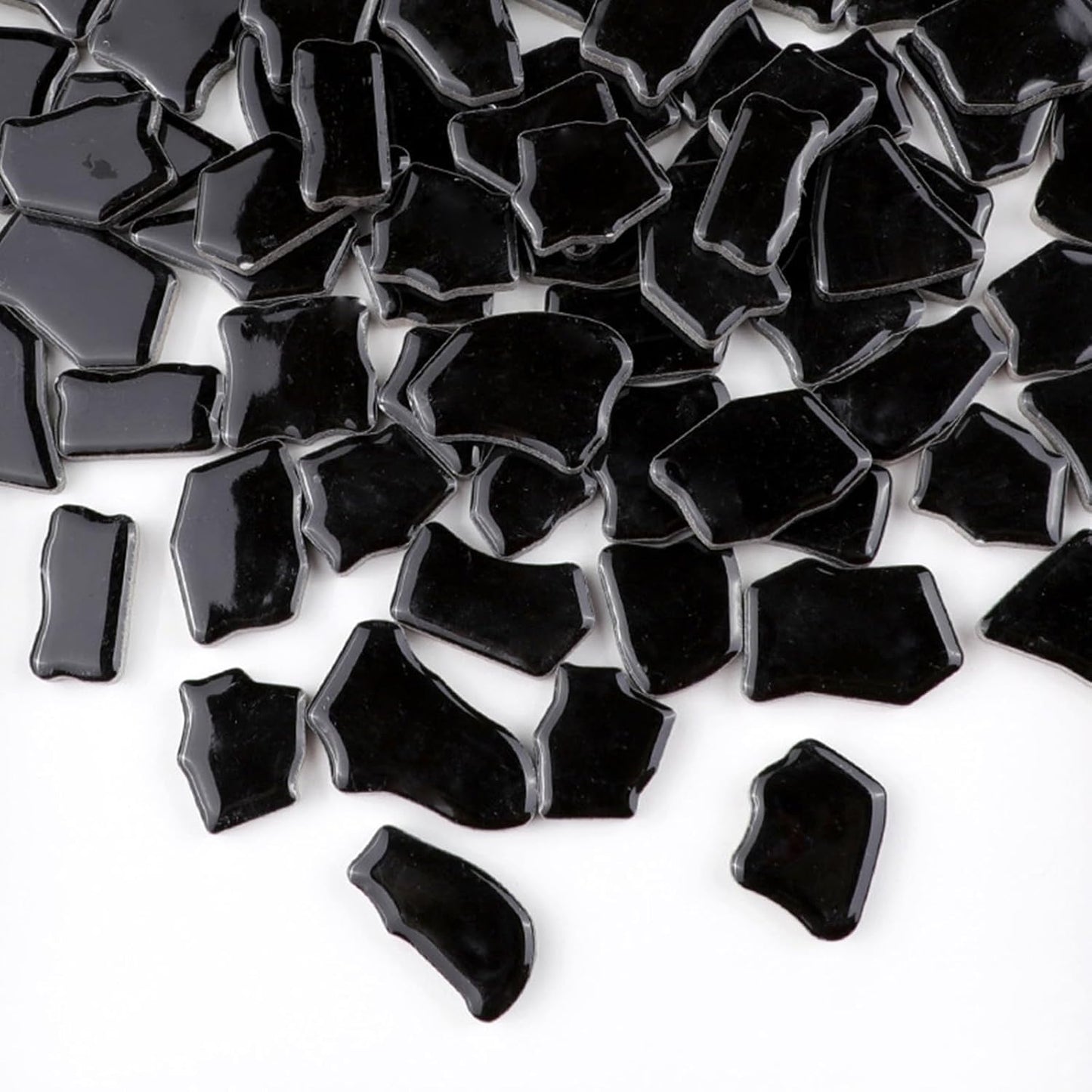 0.78"-1.57" Irregular Ceramics Mosaic Tiles,1.1LB Mosaic Pieces Stones for Home Decoration DIY Craft Plates Flowerpots Vases Cups Mosaic Making Supplies (Black)