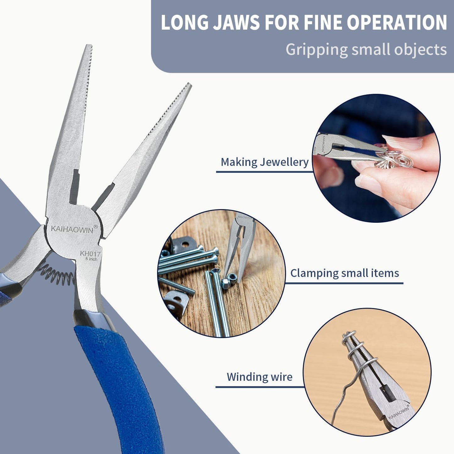KAIHAOWIN Mini Needle Nose Pliers 5"-5 Pack KAIHAOWIN Small Long Nose Pliers with Wire Cutters, Spring Loaded Thin Needle Nose Pliers, Precision Pliers Set for Crafts/Jewelry Making/Tiny Project