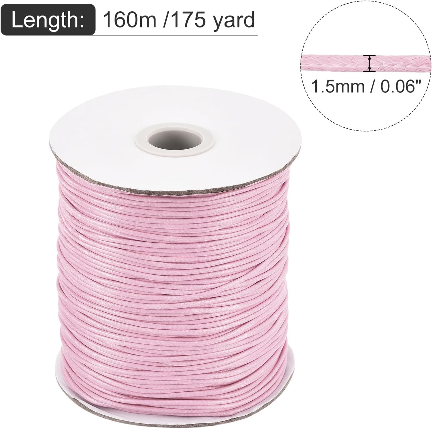 MECCANIXITY Waxed Cord 1.5mm Waxed Polyester Cord 175 Yard Wax String for Bracelet Making,Necklaces, Beading,Jewelry Making and DIY Crafts(Light Pink)