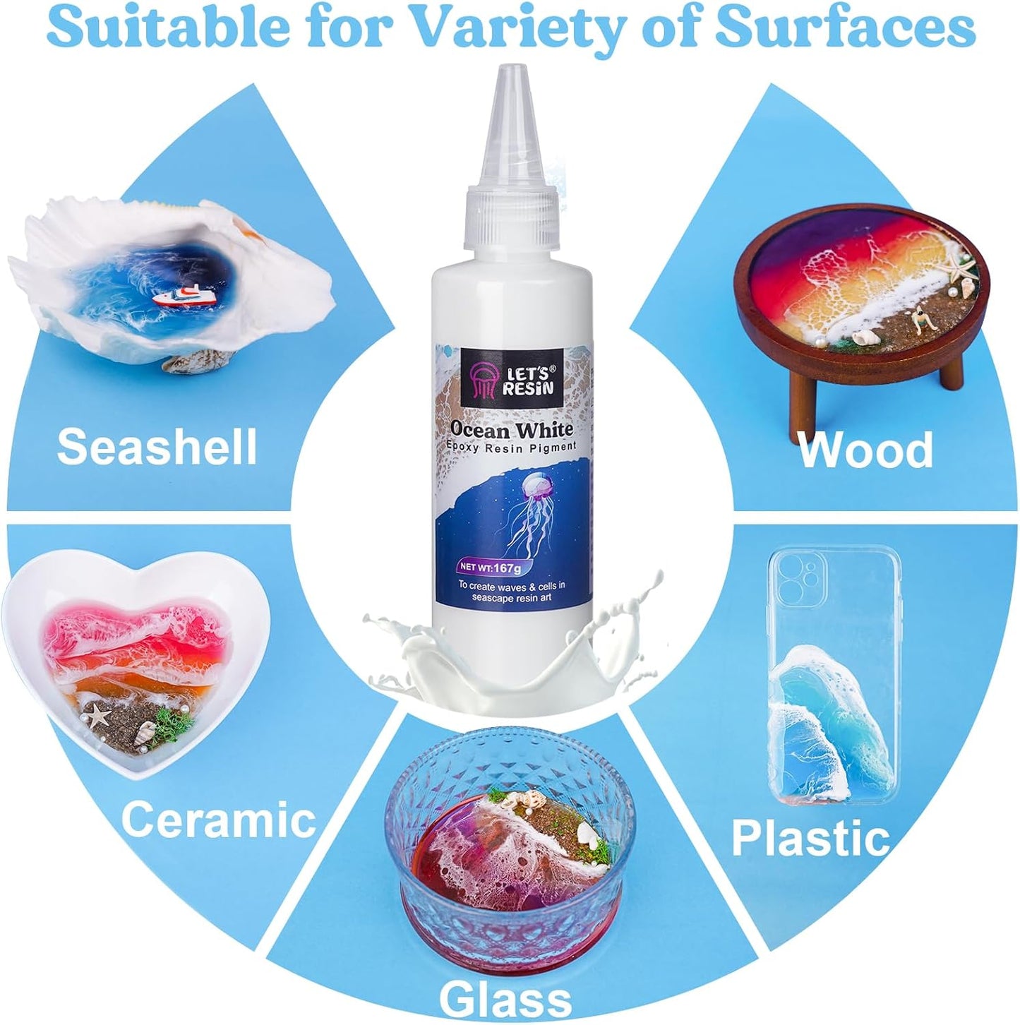 LET'S RESIN Ocean White Epoxy Resin Pigment 167g/5.89oz, High Concentrated Paste for Epoxy & UV Resin, UV Resistant Opaque Pigment for Creates Cells & Lacing, 3D Flower Coasters