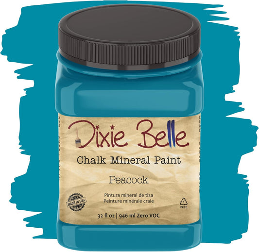 Dixie Belle Paint Company Chalk Finish Furniture Paint - Peacock (32oz) - Matte True Teal Chic Chalk Mineral DIY Furniture Paint