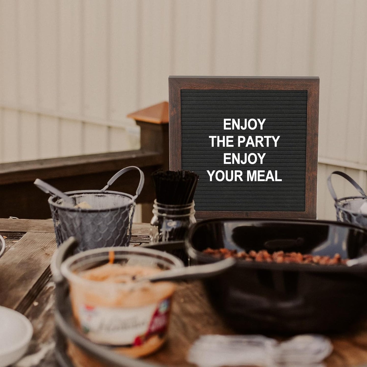 PATIKIL Felt Letter Board, 10x10Inches Gray White Wooden Changeable Message Board with Storage Bag Stand for Kitchen Menu Classroom Farmhouse Decor Notes, White Bronze Letter