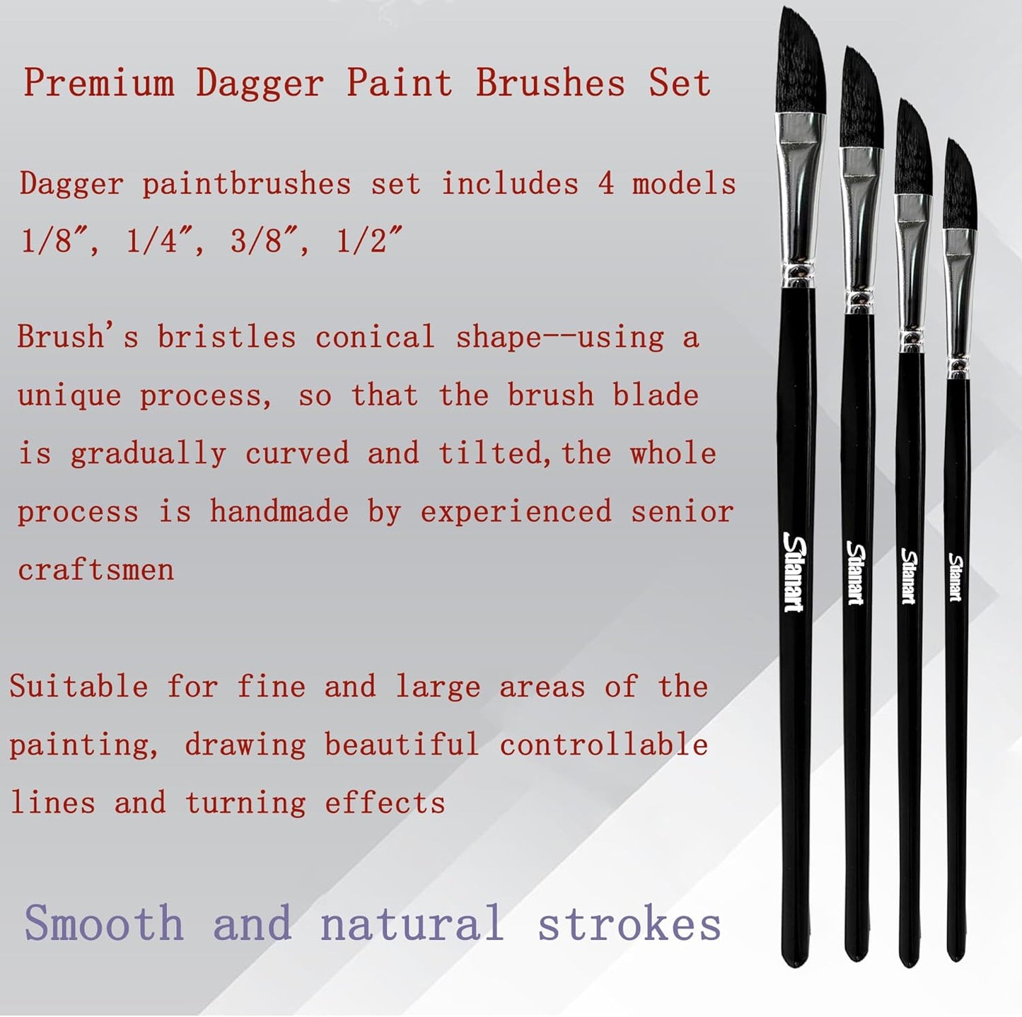 4PCS Dagger Striper Brush Set, Premium Dagger Paint Brushes Set, Professional Dagger Brush for Watercolor Acrylic Oil Gouache, Pinstriping Brush Set ，Dagger Striper Watercolor Paint Brush