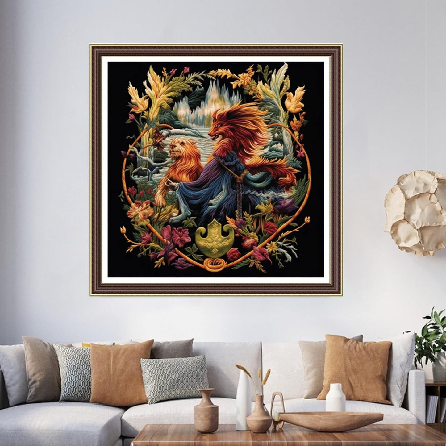 Foxhool Beginners Cross Stitch Kits Stamped Full Range of Embroidery Kits for Adults DIY Cross Stitches kit Embroidery Patterns for Needlepoint kit-Lion King 17.7x17.7 inch