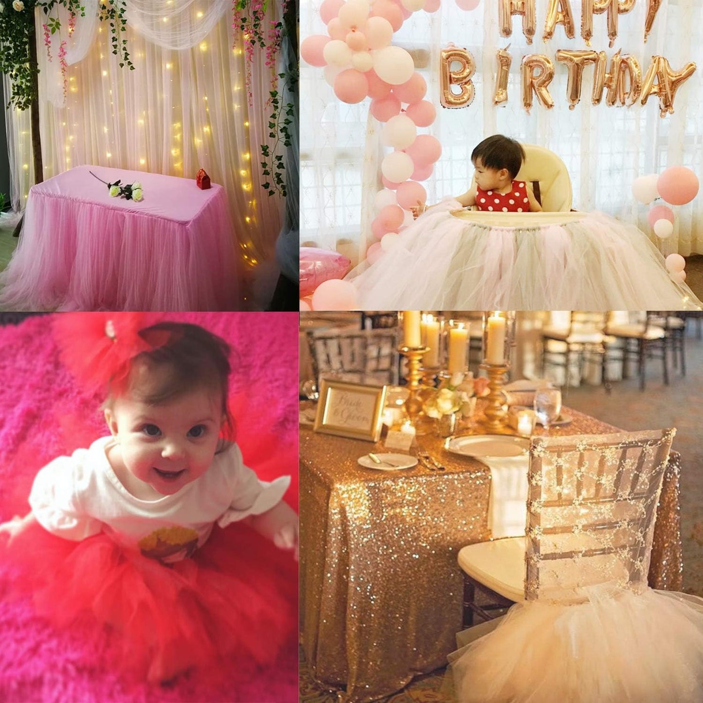 Crystal Organza Fabric Tulle - 16" by 50 Yards Sheer Fabric for Wedding Party Decoration Bridal Shower Tutu Roll Netting Spool Ribbon Wrapping (Pink)