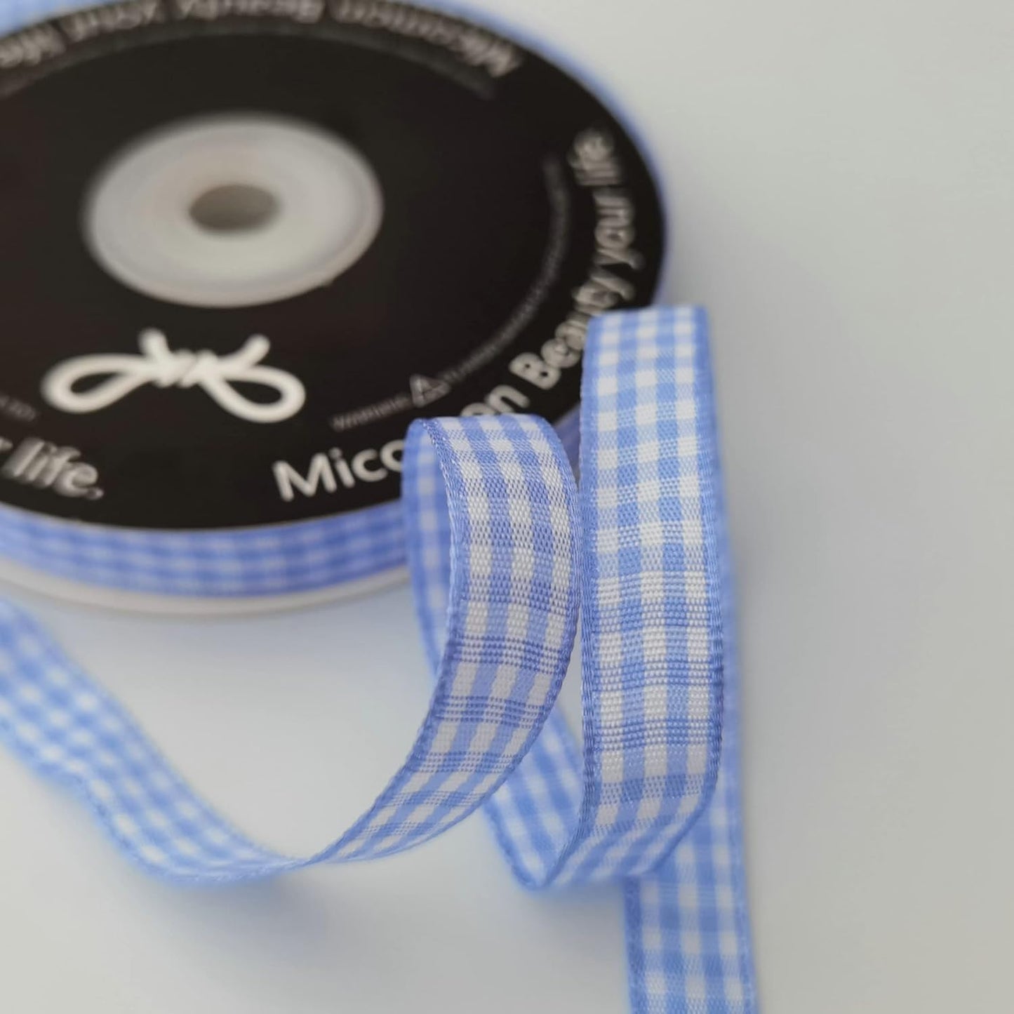 Light Blue Gingham Plaid Checked Ribbon 25 Yard Each Roll 100% Polyester (3/8", Lt.Blue)