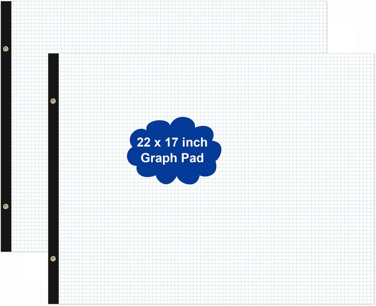 (2-Pack) Large Engineering Graph Paper - 22" x 17" Grid Paper, 100 Sheets/200 Pages, 4"x4" Grid Pad, Giant Drafting Pad Sketching Graph Paper for Engineer Architect Designer Mathematician Draftsman