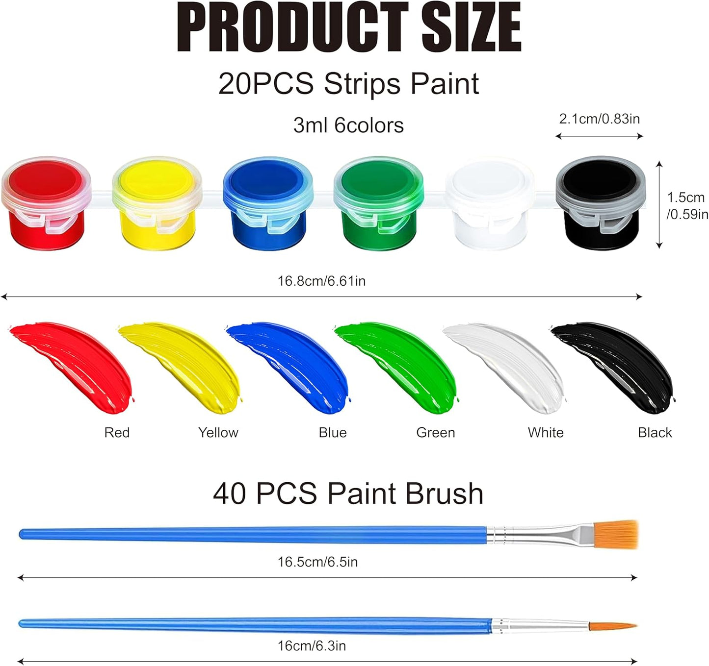 20 Pack 6 Colors Mini Acrylic Paint and Brushes Set for Kids Party Favor, Individual Paints Strips Sets with Brush for Kid, Student Painting Kit for Canvas