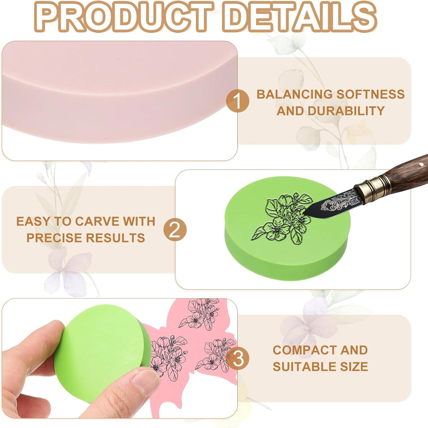 PATIKIL 8Pcs 2" Rubber Carving Blocks, Soft Linoleum Art Carving Block Round Crafts Stamp Making for Printmaking Stamps Carving Supplies, Green