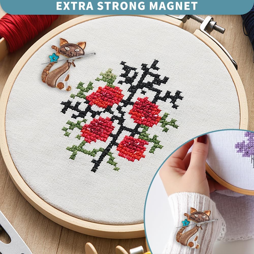 Magnetic Needle Minder Magnet Embroidery Accessories and Supplies Embroidery Needle Holder Cross Stitch Holder Needlework Supplies (Cardinal) (cat)