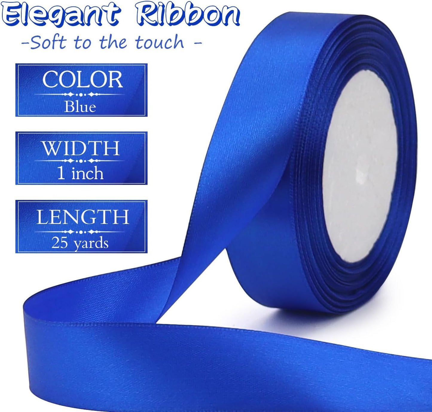 Blue Solid Satin Ribbon 1 Inch 25 Yards Solid Polyester Fabric Ribbon for Gift Wrapping Wedding Christmas Baby Shower Birthday Party Decoration Handmade Immortal Flower Craft