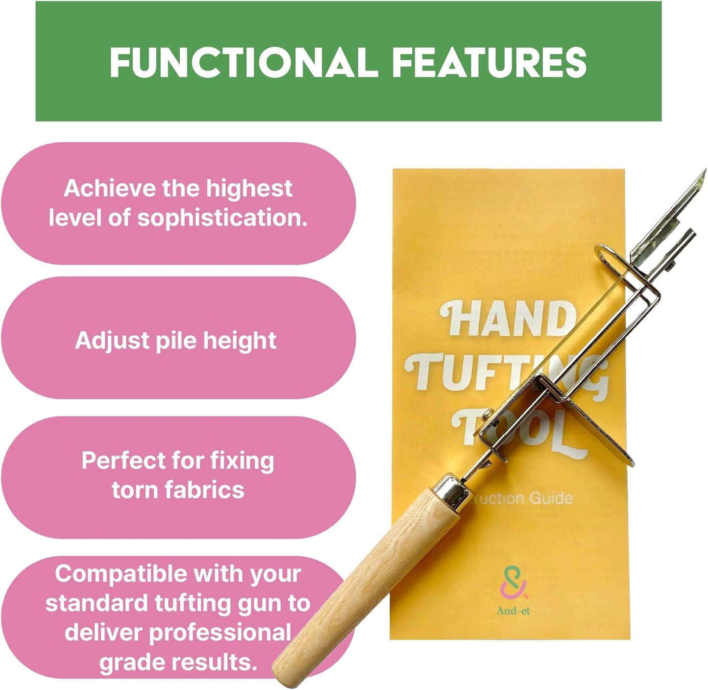 And-et EasyTuft Gun - Adjustable Height, Seamless Repairs, Custom Design (Essential for Tufting Gun), ProTuft Kit