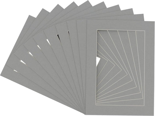 11x14 Mat for 8.5x11 Photo - Precut Mid Grey Picture Matboard for Frames 11 x 14 Inches - Bevel Cut Matte to Display Art 8.5 x 11 Inches - Acid Free Pack of 10 MATS with Backing Boards & Clear Bags