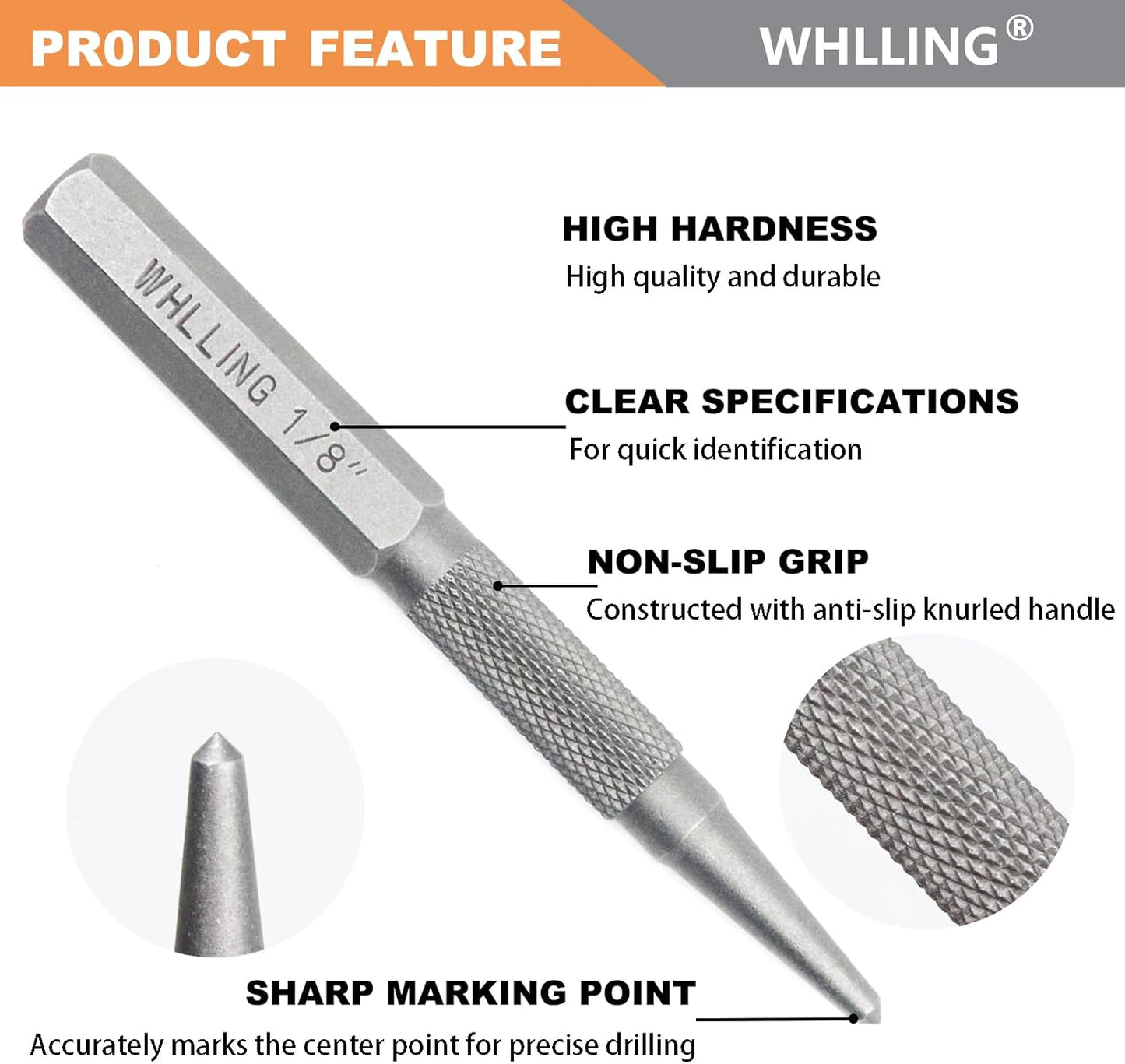 4-Piece Nail Setter Punch and Center Punch Set, Heat Treated Alloy Steel with Knurled Grip Most Commonly Used Sizes for Carpenters Woodworkers