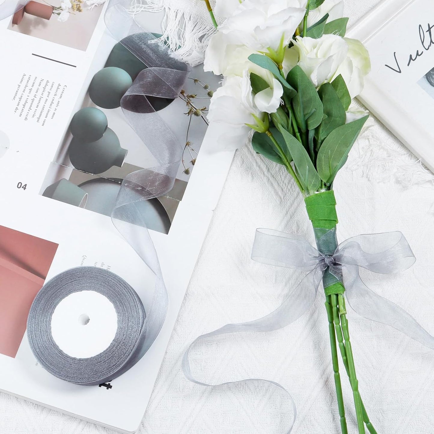 Ribbon for Gift Wrapping 3/4 inch Grey Sheer Organza Ribbon for Flower Bouquet Tulle Thin Chiffon Ribbons for Wedding Invitations Christmas Halloween Presents Decorations Crafts 50 Yards