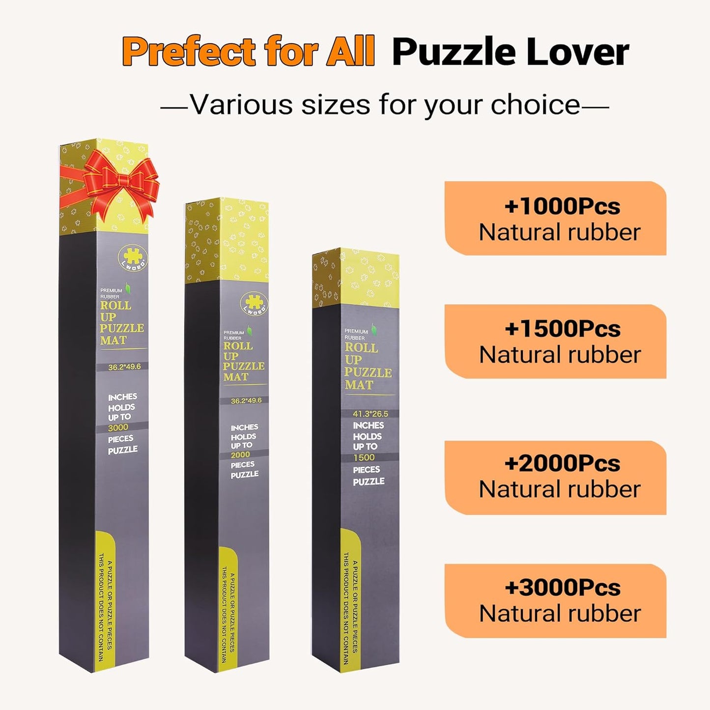 Lwoeo Jigsaw Puzzle Mat Roll Up 2000 Pieces, No Creases 48”x 31”Rubber Saver Pad, Black Large Puzzel Matte Rollup with 6 Sorting Trays & Travel Storage Bag for Sorting Table, Board, Puzzles Mats