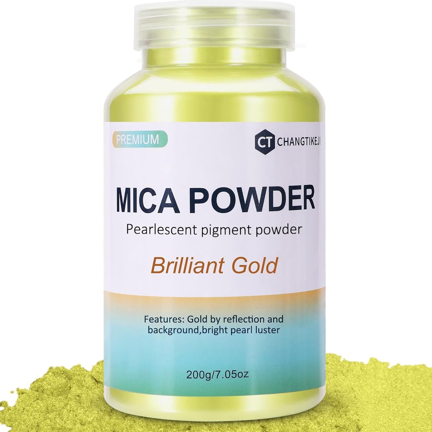 Mica Powder,200g/7.40oz Large Jar,Brilliant Gold Mica Powder Pigment for Epoxy Resin，Lip Gloss，Paint，Dye，Soap Making，Nail Polish,Candle Making,Bath Bombs