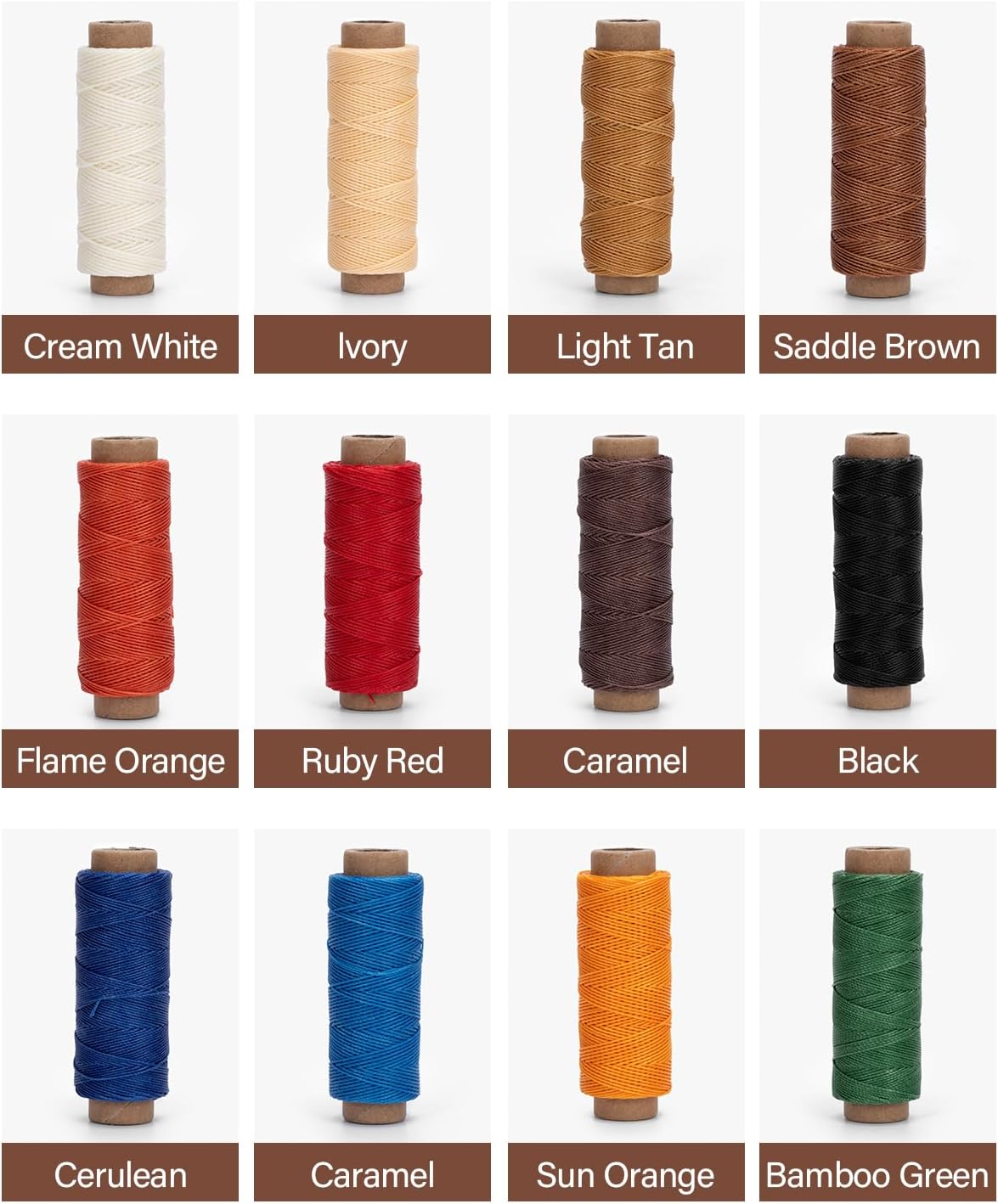 WUTA Leather Waxed Thread Round Polyester Sewing Threads Leather Craft Hand Stitching Line DIY Bracelet Thread Repair Work Cord with 12 Pcs Needles and Storage Bag (0.65mm)