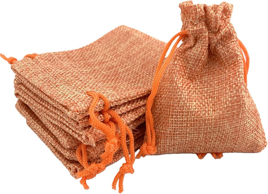 Palmhomee Pack of 25 Burlap Gift Bags with Drawstring Linen Jewelry Pouches Wedding Hessian Jute Bags for Birthday Jewelry and Treat Pouches Party Wedding Favors Gift Art and DIY Craft   (2.8x3.6 Inch Orange)