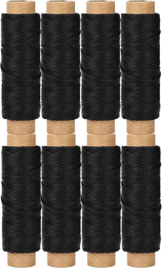 264 Yards 150D Leather Sewing Waxed Thread, Cord for Leather Craft DIY 1 mm Diameter 8 Black Sewing Thread Cords,Each of 33 Yards (Color C)