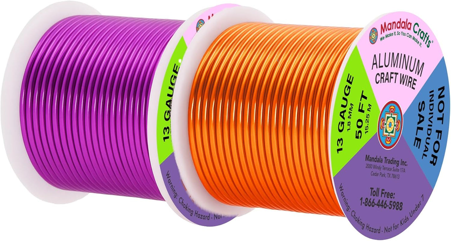 Mandala Crafts 13 Gauge Anodized Aluminum Craft Wire for Jewelry Making - 300 FT Colored Flexible Silver Copper Gold True Blue Purple Pink Wire - Bendable for Bonsai Armature Crafting Sculpting