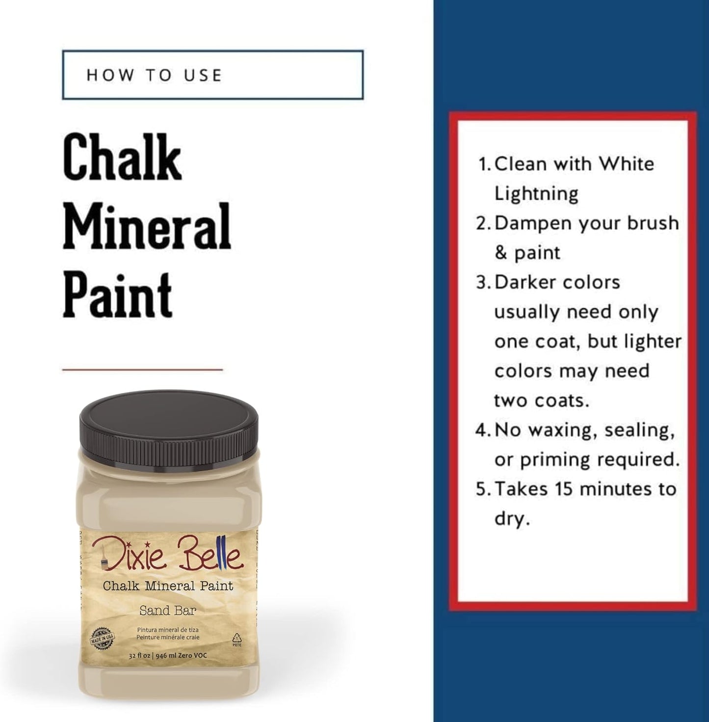 Dixie Belle Paint Company Chalk Finish Furniture Paint - Sand Bar (32oz) - Matte Neutral Tan Chic Chalk Mineral DIY Furniture Paint