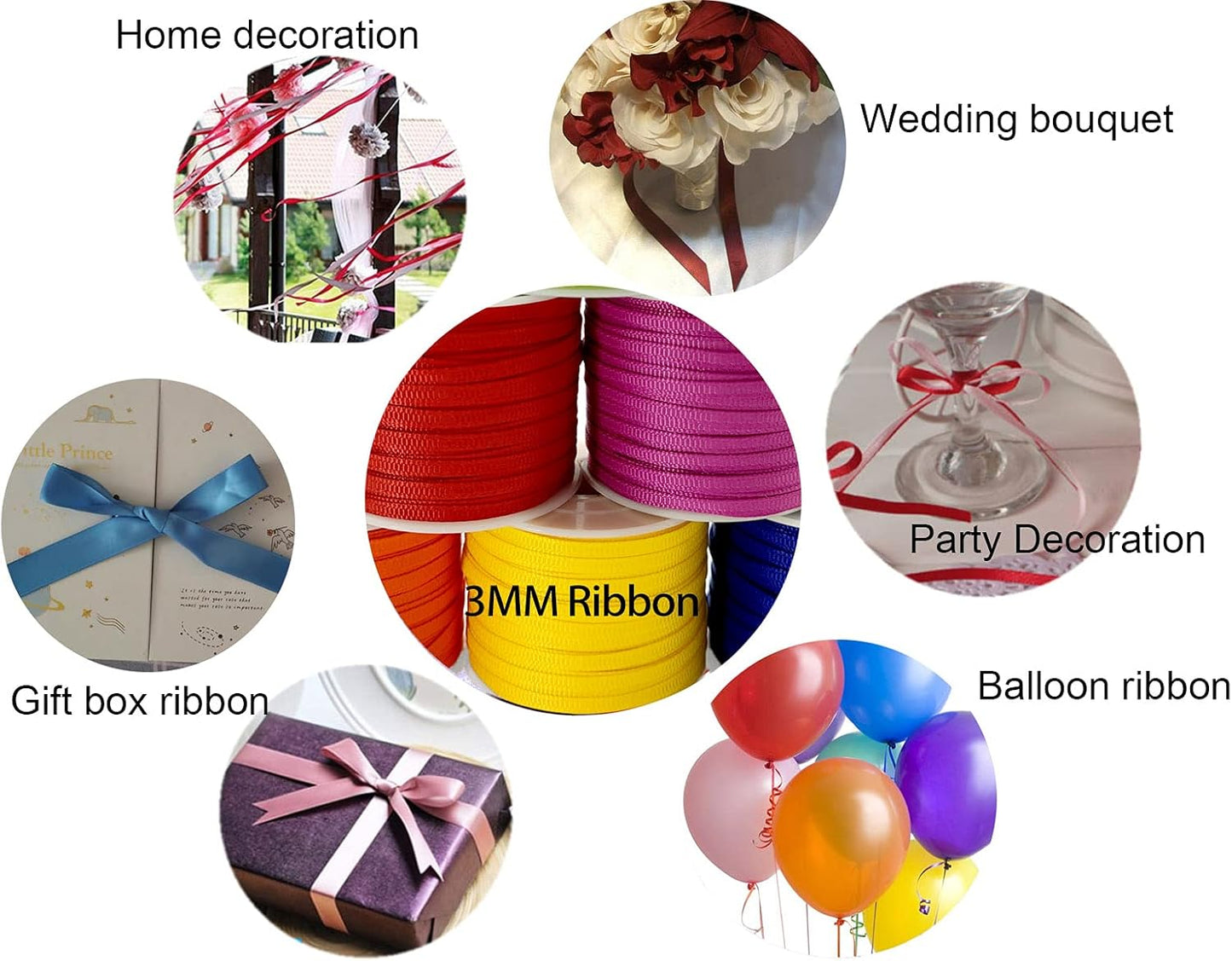 1/8" Grosgrain Ribbon - 720 Yards Assorted Colors - 3mm Fabric - DIY Crafts, Balloons, Florists, Showers (Pack of 12)