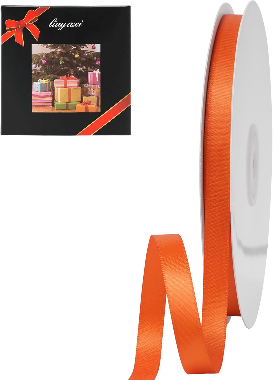 LIUYAXI Torrid Orange Double Faced Satin Ribbon, 3/8" X Continuous 100 Yards, Ribbons Perfect for Gift Wrapping Bows Bouquet Wedding Decor DIY Craft and More