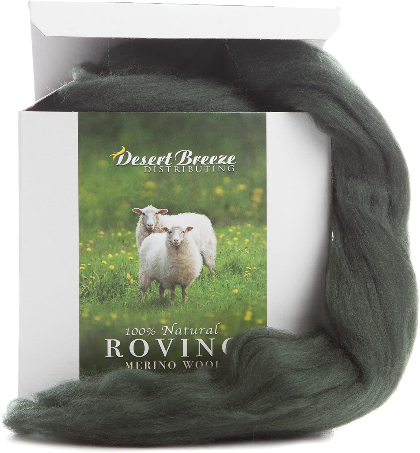 Desert Breeze Distributing – 100% Natural Merino Wool Roving, Wool for Spinning, Tapestry Yarn, Needle Felting, Wet Felting, Big Yarn Roving, 19 Micron, 70mm Staple Length, 8 OZ Size, Color Pine Green