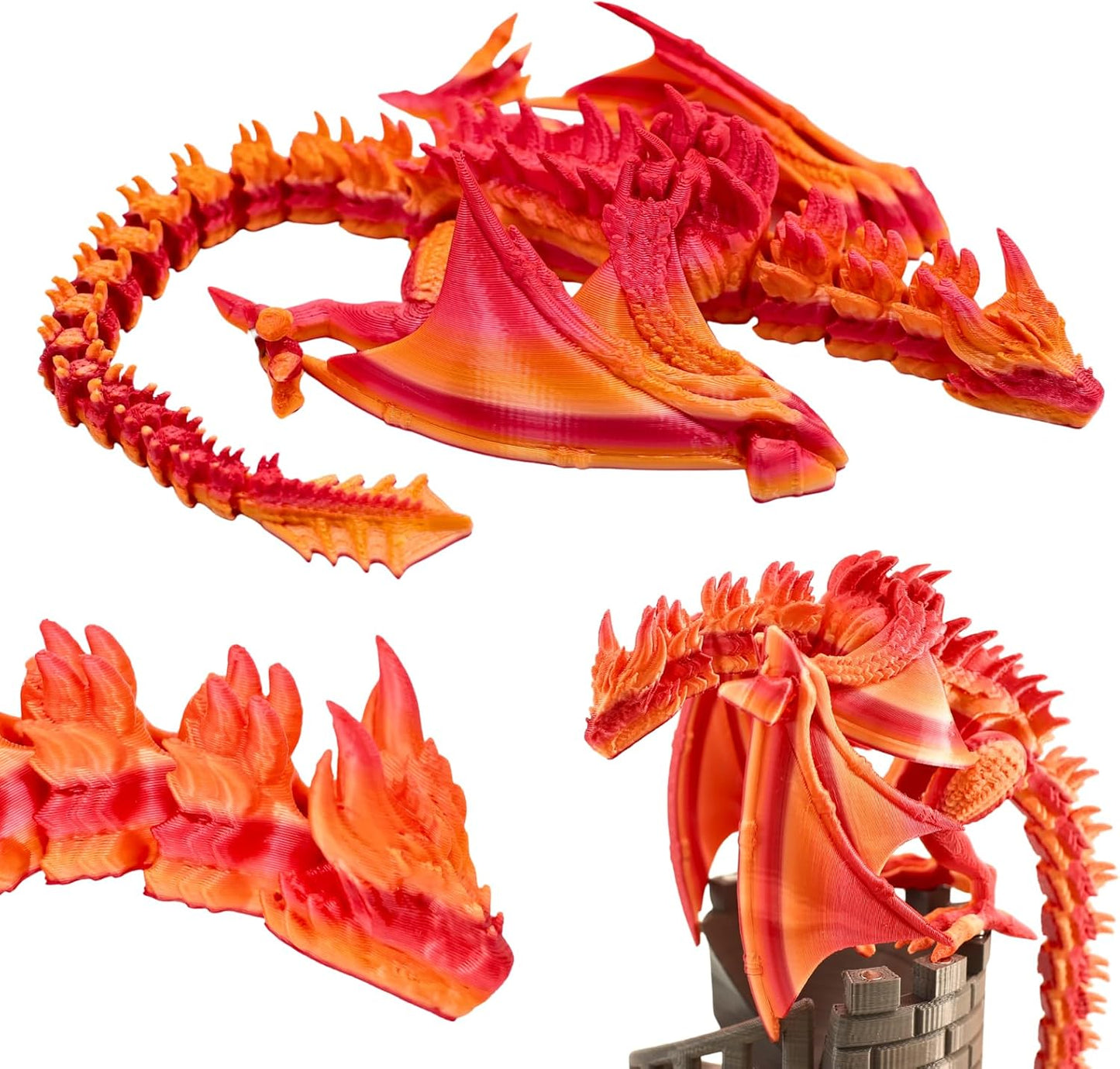 Wyvern Castle Dice Tower (with 5 polyhedral dice and a Dragon) for Table Games, D&D & RPG Games, Perfect Table Decoration and Party Surprise Gifts (Red Gold)