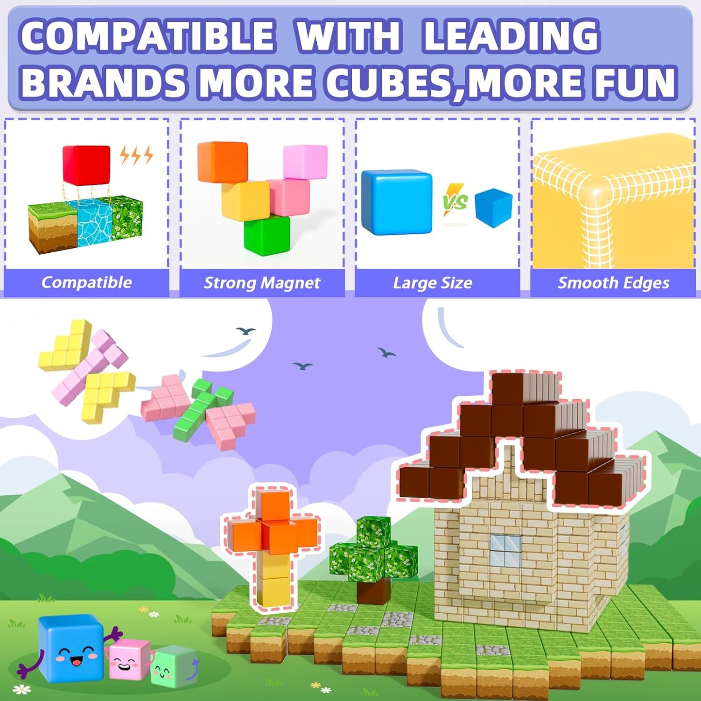 Magnetic Blocks, Magnet Building Toys for Toddlers, Preschool Sensory Autism STEM Toys for 3+ Year Old Boys & Girls, Magnetic Cubes as for Kids Ages 3-5 4-8