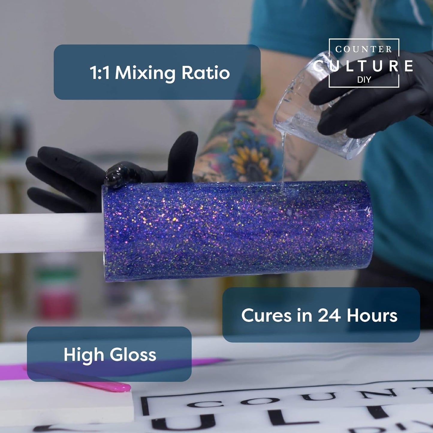 Counter Culture DIY Clear Artist Resin, 32 oz Kit, Art Epoxy Supplies for Metallic Stains Acrylic 100% Solids Easy Coat No VOCs Scratch UV Heat Resistant to 500 Degrees