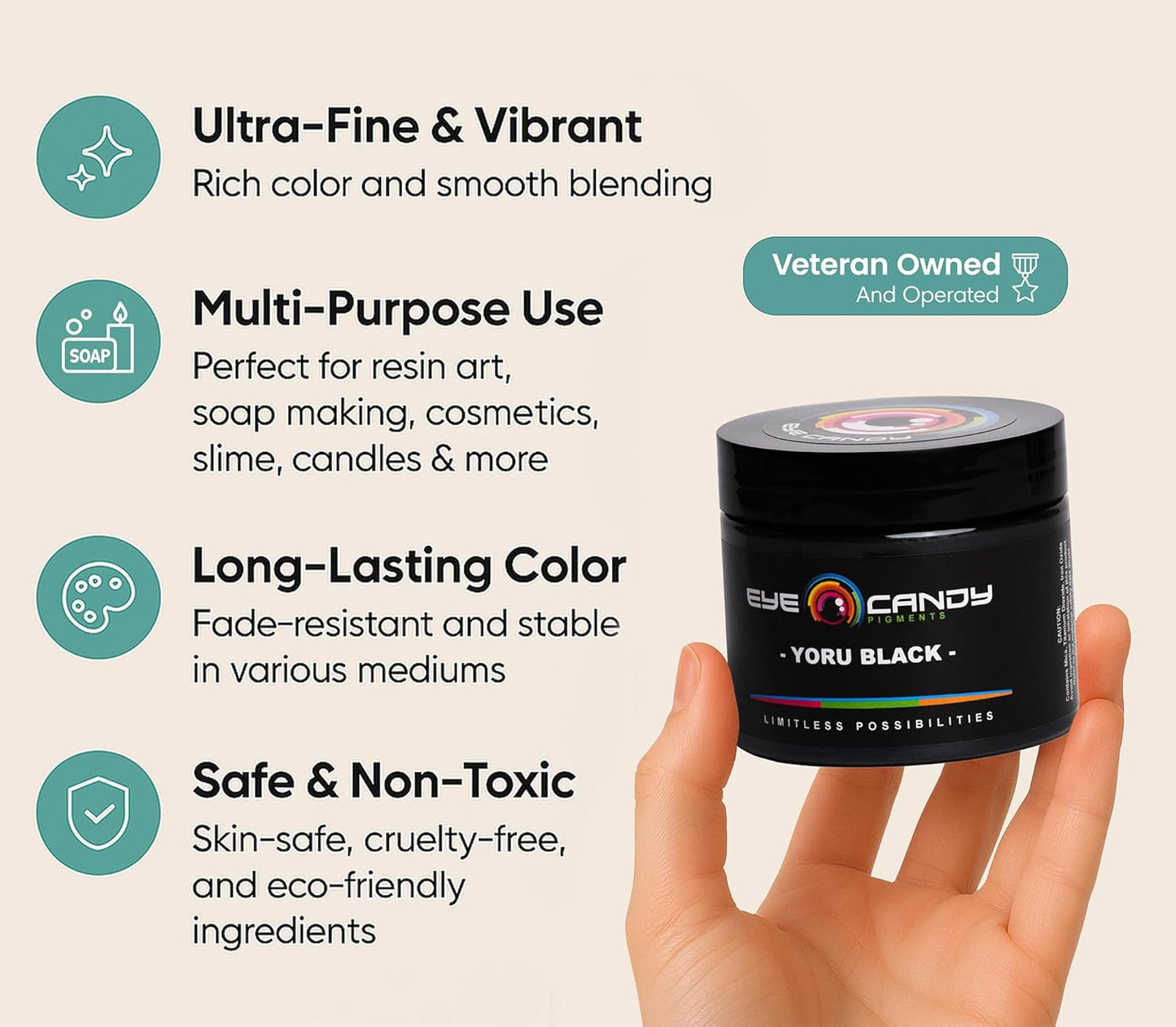 Eye Candy Pigments Premium Black Mica Powder - Yoru Black (50gr) - for Epoxy, Resin, Soap, Paint, Woodworking, Acrylic Pouring, Bath Bombs, Fishing Lures - DIY Arts and Crafts Additive