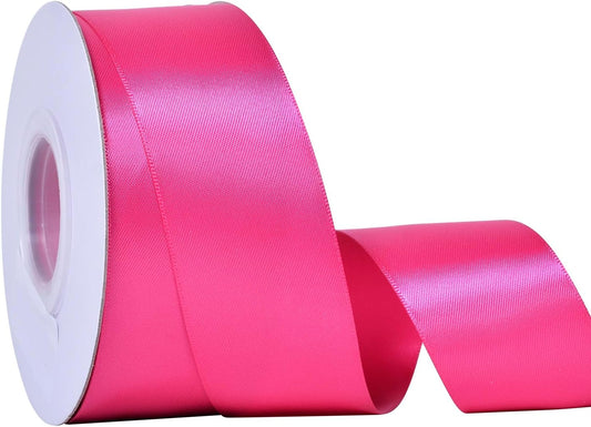 YAMA Hot Pink Double Faced Satin Ribbon, 1 1/2 Inch 25 Yards, Great for Crafts Bows Flower Bouquet Wedding Home Decor Gift Wrapping