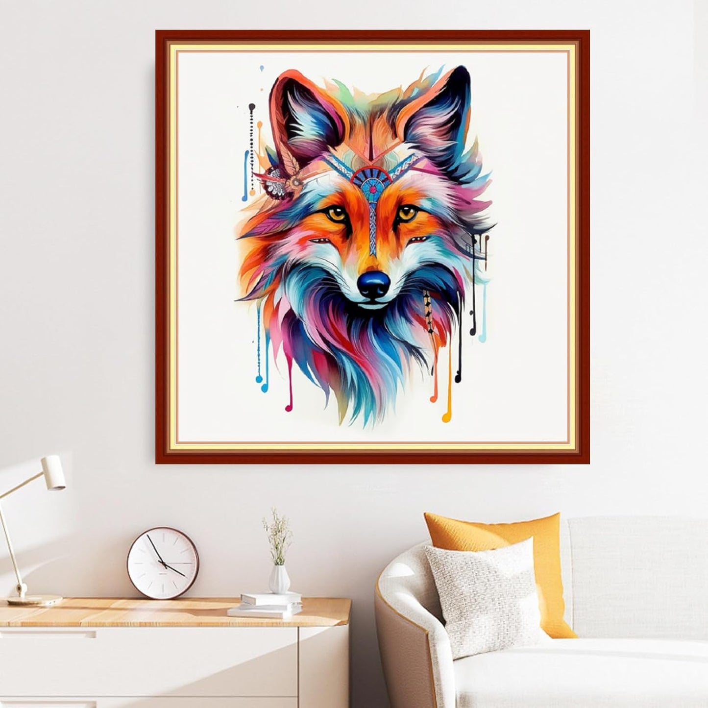 Disxvivy Cross Stitch Stamped Full Embroidery Kits DIY 11CT Cotton Thread Printed DIY Needlepoint Kits Craft Needlework Set Cross-Stitch Stamped Sets- Rainbow Wolf 18x18 inch