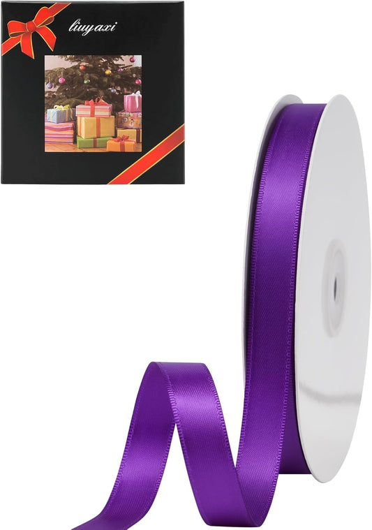 LIUYAXI Purple Satin Ribbon, Double Faced 1/2" X Continuous 25 Yards Ribbons Perfect for Gift Wrapping Bows Bouquet Wedding Craft and More