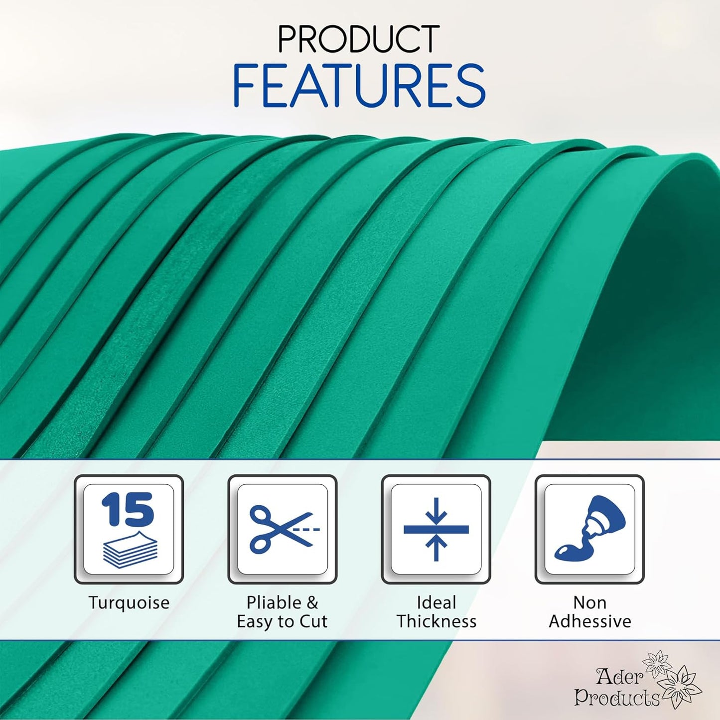 Turquoise EVA Foam Sheets for Crafts, 9 x 12 Inch, 2mm Thickness – Ideal for DIY Arts and Crafts, Foam Paper for Kids, Cosplay and Costumes - 15 Pack