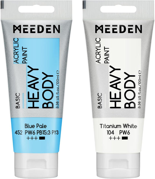 MEEDEN Acrylic Paint Blue Pale: 100ml/3.38oz Heavy Body Acrylic Paint Tube Bundled with Additional Titanium White Color for Art Craft Painting