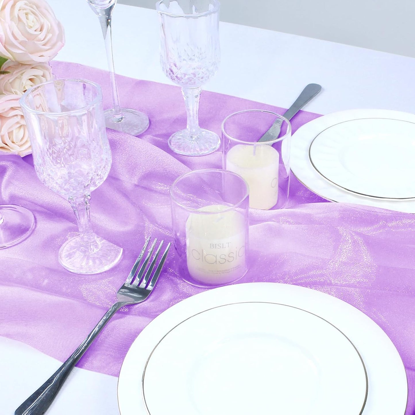 VACVELT Sheer Organza Fabric by The Yard, 60 Inch Wide Light Purple Organza Fabric Bolt Bridal Sheer Tulle Fabric, Silk Organza Fabric Roll for Wedding Party Decorations Backdrop Curtain (10 Yards)