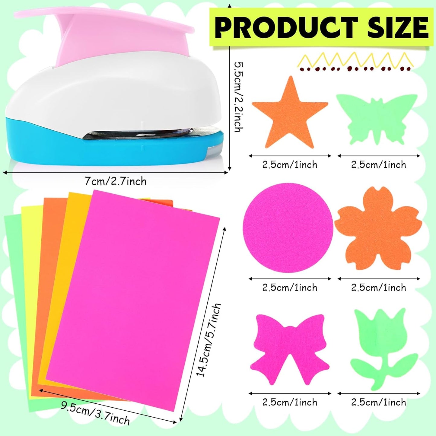 CHENGU 16 Pcs Craft Holes Punch Paper Punchers Scrapbook Punches with Craft Sticker Paper, Round, Star, Square, Heart, Flower, Wave Circle Shape (1 Inch,Fresh Style)