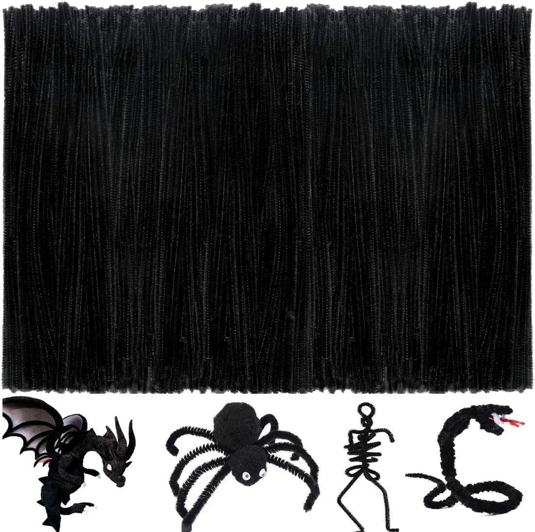 500PCS Pipe Cleaners Craft - Black Pipe Cleaners Craft Bulk Supplies,Chenille Stems for Kids and Adults DIY Arts Crafts Project